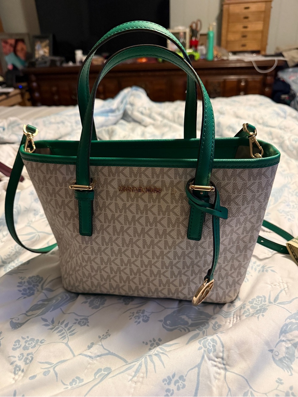 Michael Kors Green-Trim MK Signature Tote